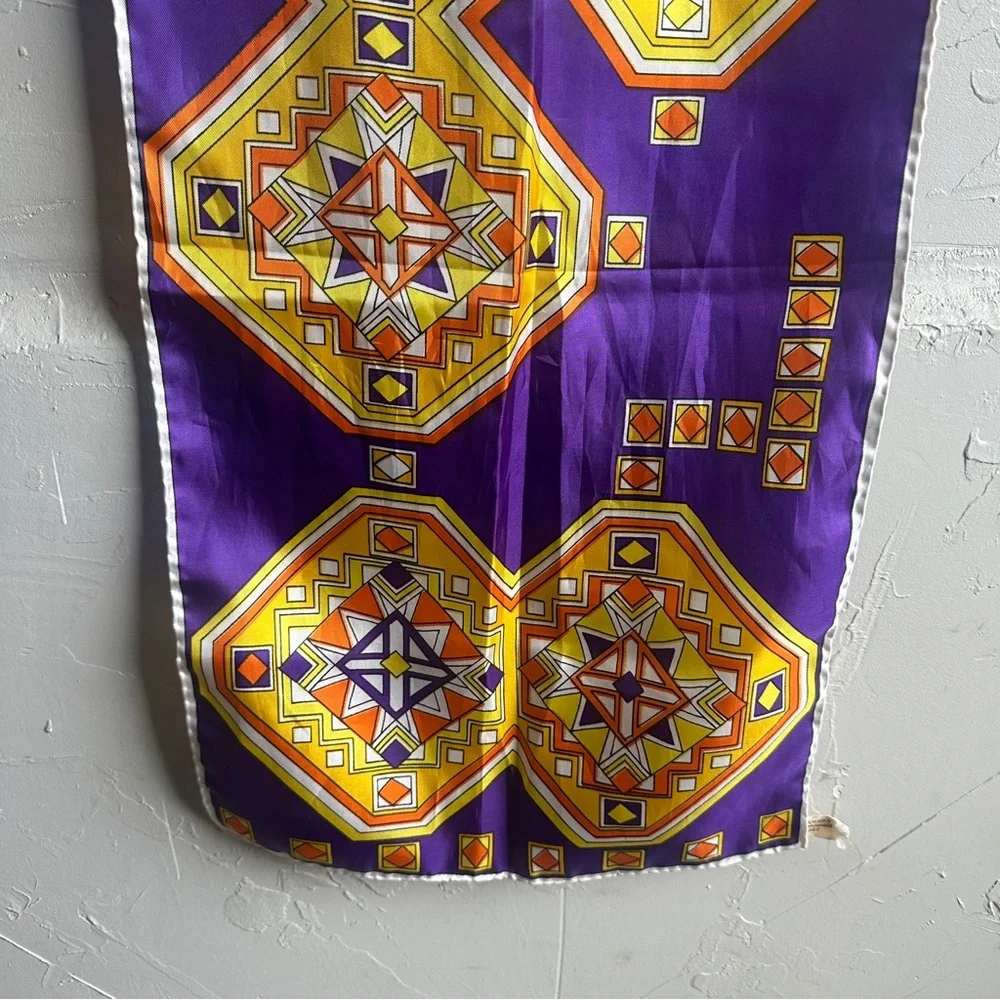 Vintage Made In Japan Purple Gold Geometric Skinny Scarf‎ Retro 70s Psychedelic